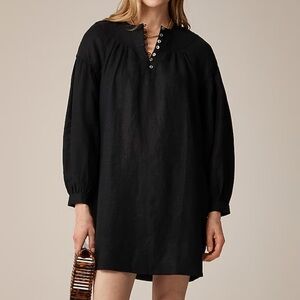 Jcrew gathered popover dress in linen black size medium